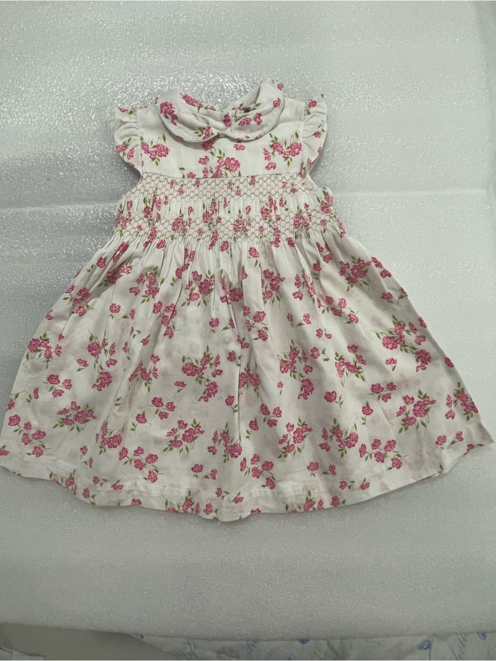 Laura Ashley White Dress with Pink Floral Design